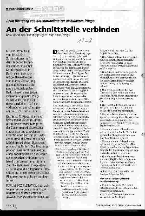 Vorschauseite 1: An der Schnittstelle verbinden Das Projekt des Beratungspflegers zeigt erste Erfolge