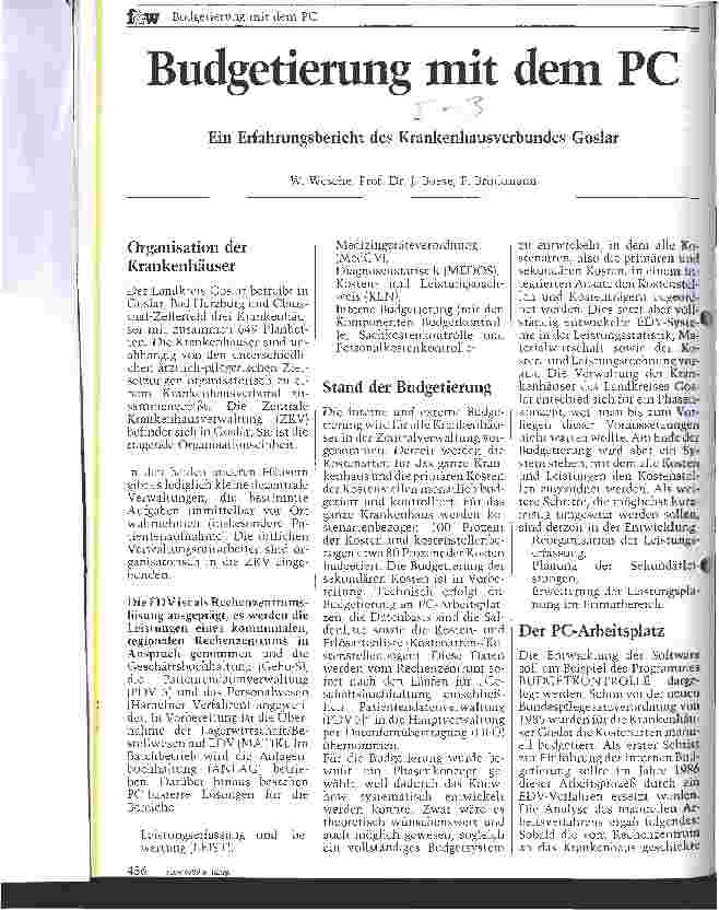 Vorschauseite 1: Budgetierung mit dem PC Ein Erfahrungsbericht des Krankenhausverbundes Goslar