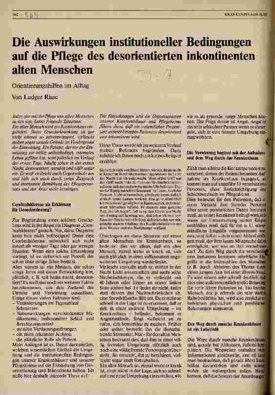Vorschauseite 1: Die Auswirkungen institutioneller Bedingungen auf die Pflege des desorientierten inkontinenten alten Menschen