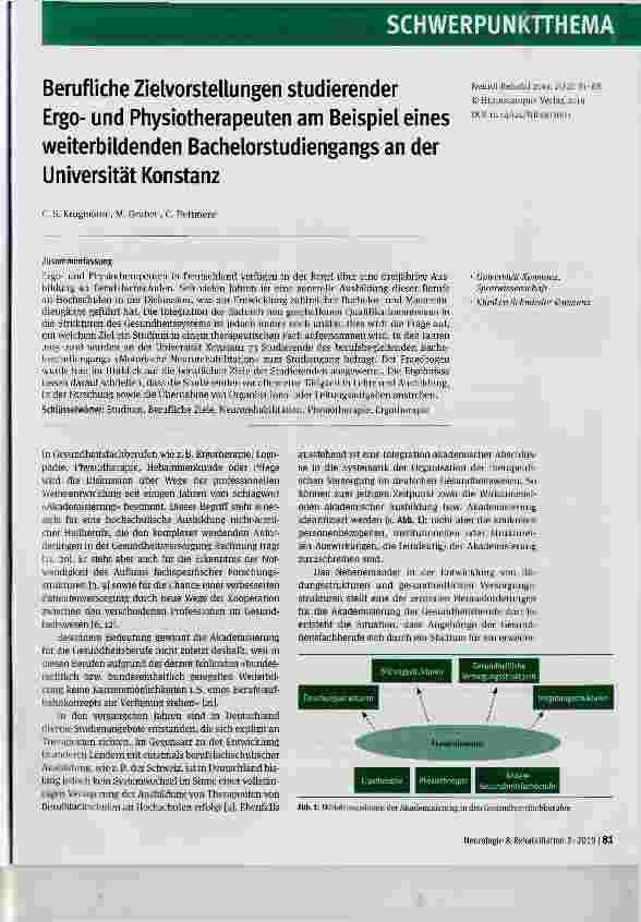 Vorschauseite 1: Berufliche Zielvorstellungen studierender Ergound Physiotherapeuten am Beispiel eines weiterbildenden Bachelorstudiengangs an der Universität Konstanz