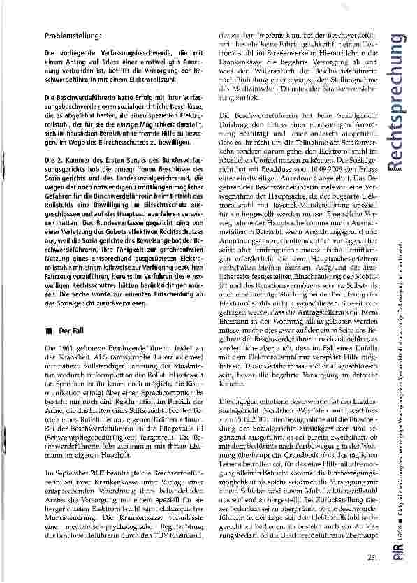 Vorschauseite 2: Erfolgreiche Verfassungsbeschwerde gegen Verweigerung eines Spezialrollstuhls als das einzige Fortbewegungsmittel im Haushalt