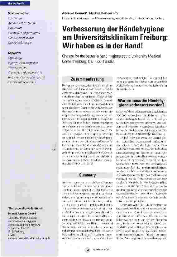 Vorschauseite 1: Verbesserung der Händehygiene am Universitätsklinikum Freiburg Wir haben es in der Hand!