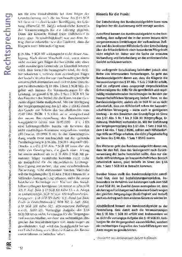 Vorschauseite 6: Entscheidung über Erforderlichkeit einer besonderen Pflegekraft setzt Ermittlung der vorhandenen Defizite und des konkreten Hilfebedarfs voraus