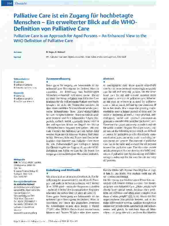 Vorschauseite 1: Palliative Care ist ein Zugang für hochbetagte Menschen - Ein erweiterter Blick auf die WHO-Definition von Palliative Care