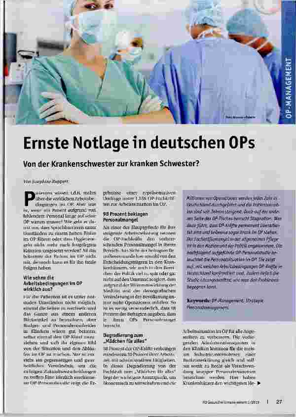 Vorschauseite 1: Ernste Notlage in deutschen OPs