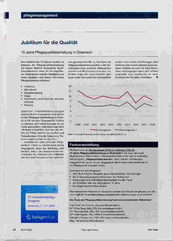 Vorschauseite 1: Jubiläum für die Qualität 10 Jahre Pflegequalitätserhebung in Österreich