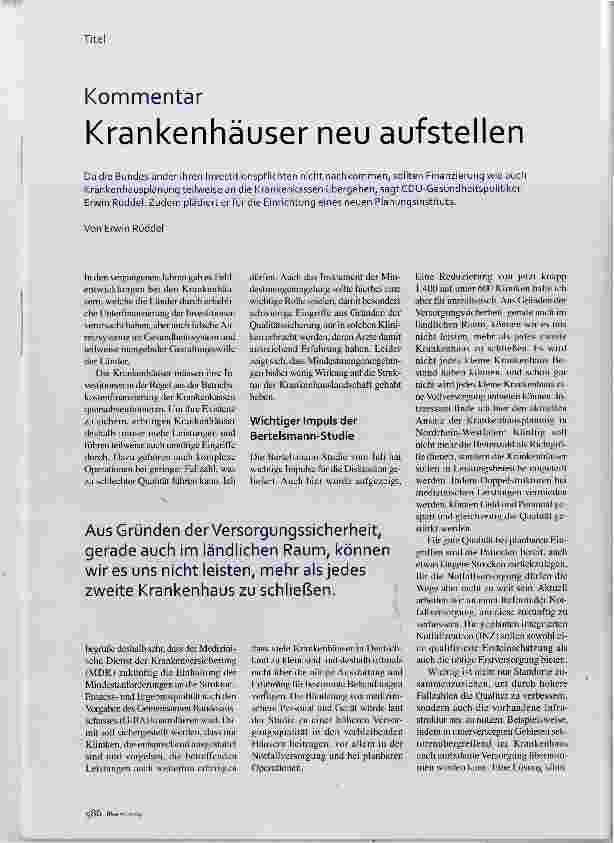 Vorschauseite 1: Krankenhäuser neu aufstellen