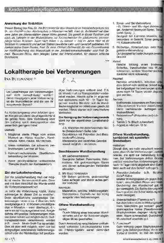 Vorschauseite 1: Lokaltherapie bei Verbrennungen