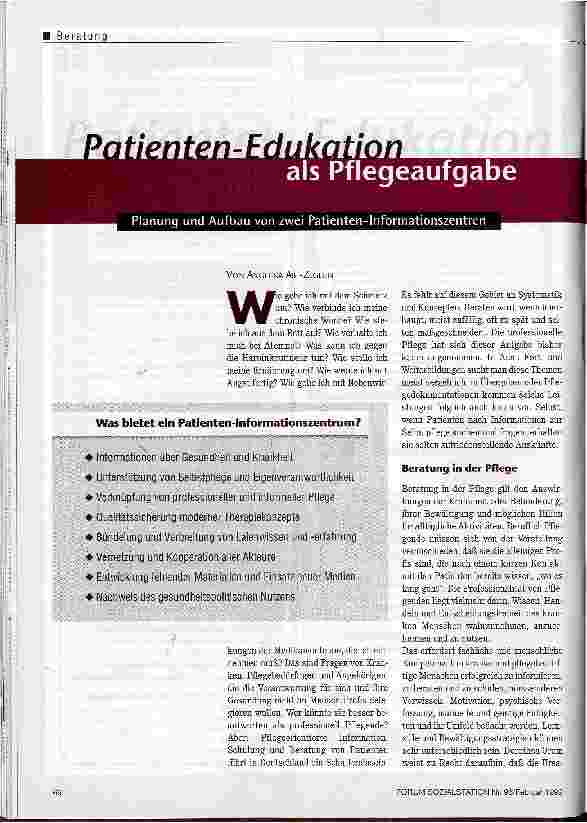 Vorschauseite 1: Patienten-Edukation als Pflegeaufgabe Planung und Aufbau von zwei Patienten-Informationszentren