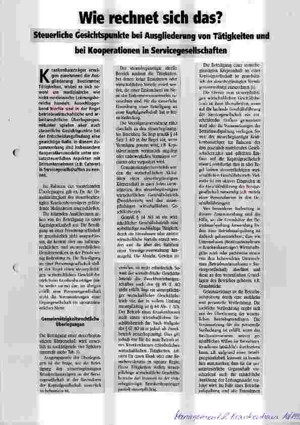 Vorschauseite 1: Wie rechnet sich das? Steuerliche Gesichtspunkte bei Ausgliederung von Tätigkeiten