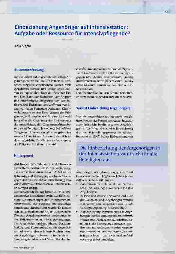 Vorschauseite 1: Einbeziehung Angehöriger auf Intensivstation: Aufgabe oder Ressource für Intensivpflegende?