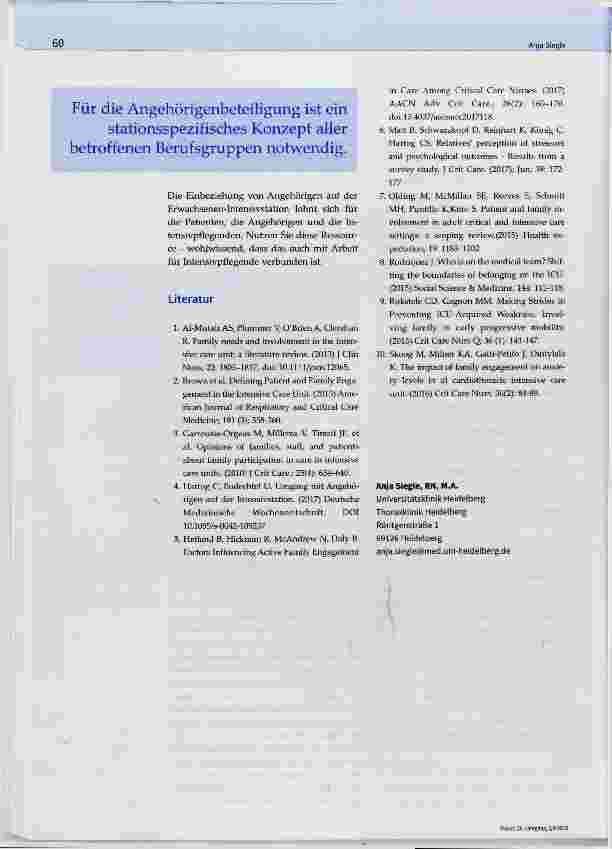 Vorschauseite 6: Einbeziehung Angehöriger auf Intensivstation: Aufgabe oder Ressource für Intensivpflegende?