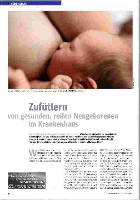 Vorschauseite 1: Zufüttern von gesunden, reifen Neugeborenen im Krankenhaus