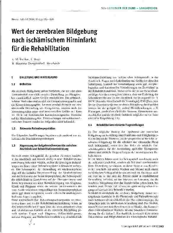 Vorschauseite 1: Wert der zerebralen Bildgebung nach ischämischem Hirninfarkt für die Rehabilitation