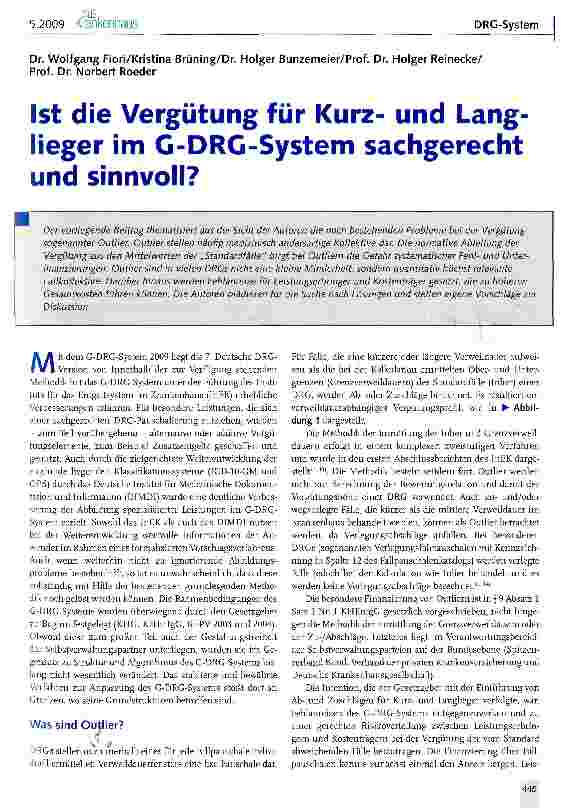 Vorschauseite 1: Ist die Vergütung für Kurzund Lang-lieger im G-DRG-System sachgerecht und sinnvoll?