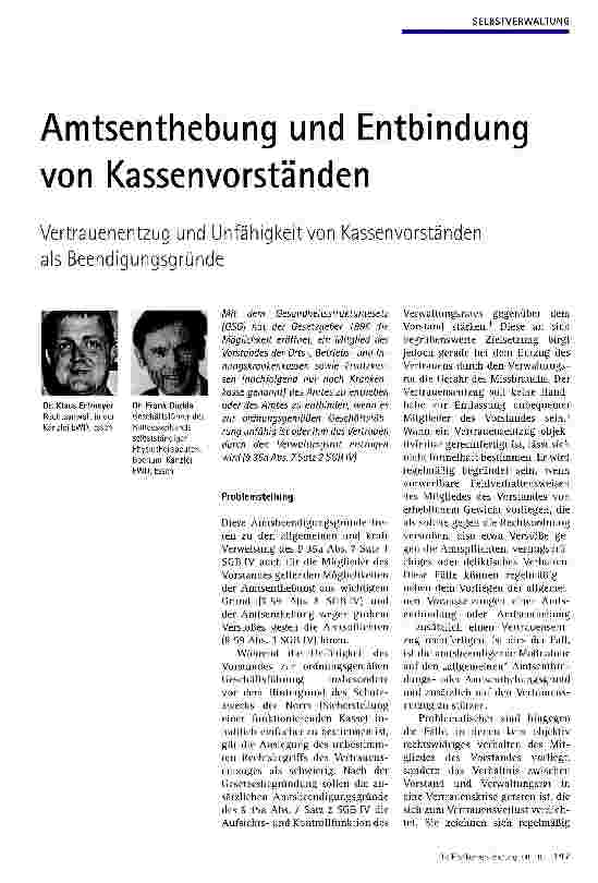 Vorschauseite 1: Amtsenthebung und Entbindung von Kassenvorständen