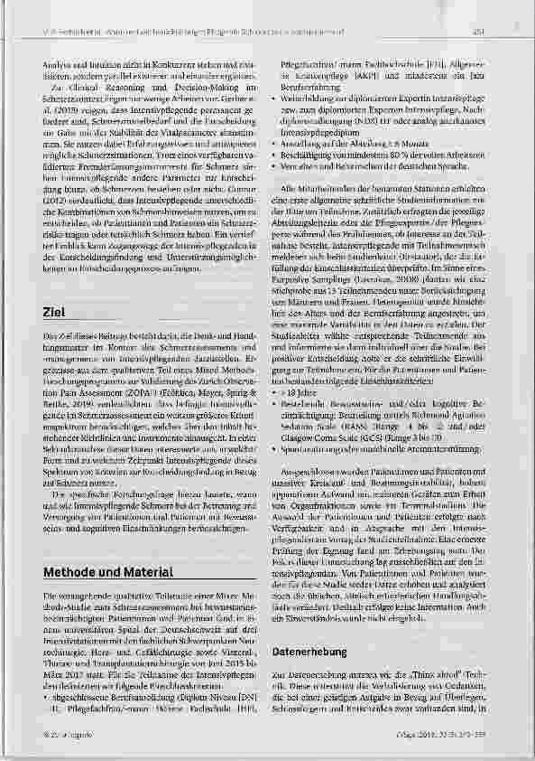 Vorschauseite 3: Wann und wie berücksichtigen Intensivpflegende Schmerz im Behandlungsprozess von Patientinnen und Patienten auf der Intensivstation?