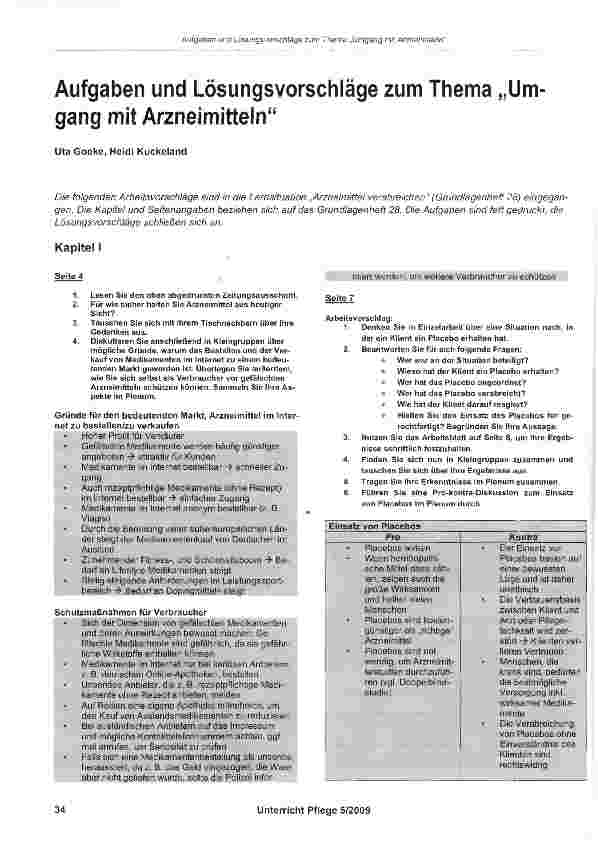 Vorschauseite 1: Aufgaben und Lösungsvorschläge zum Thema „Umgang mit Arzneimitteln
