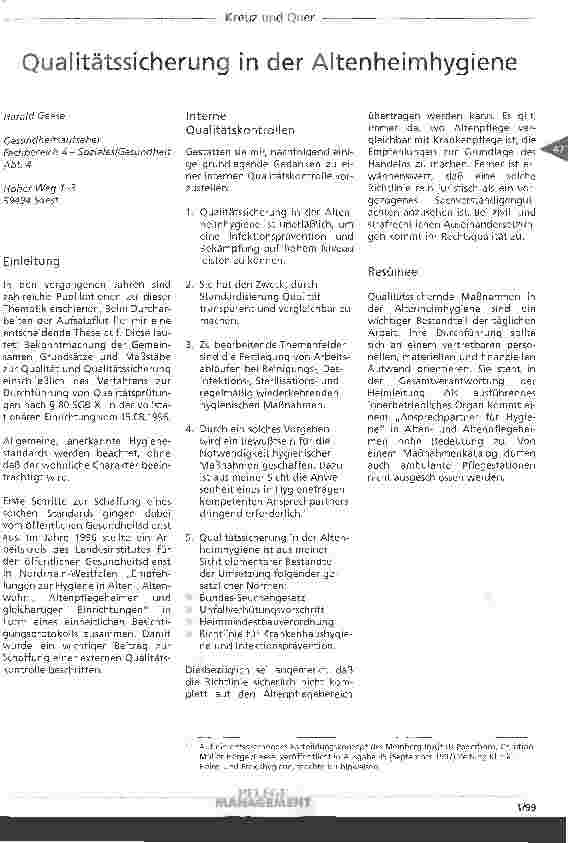 Vorschauseite 1: Qualitätssicherung in der Altenheimhygiene
