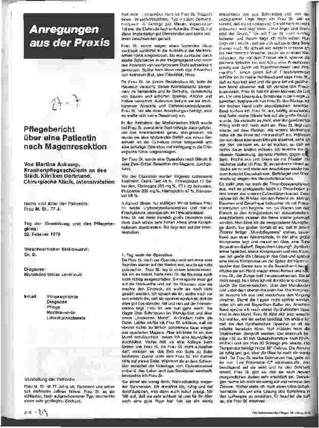 Vorschauseite 1: Pflegebericht über eine Patientin nach Magenresektion