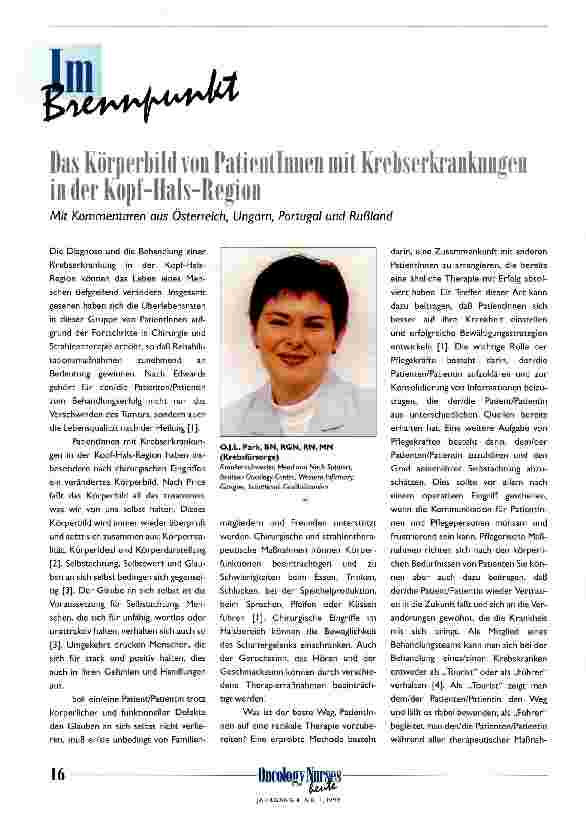 Vorschauseite 1: Das Körperbild von PatientInnen mit Krebserkrankungen in der Kopf-Hals-region Mit Kommentaren aus Österreich, Ungarn, Portugal und Rußland