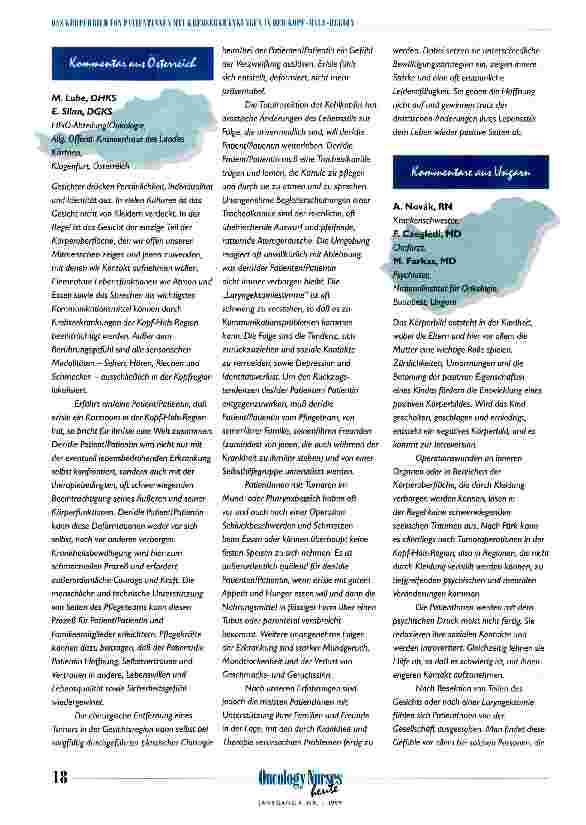 Vorschauseite 3: Das Körperbild von PatientInnen mit Krebserkrankungen in der Kopf-Hals-region Mit Kommentaren aus Österreich, Ungarn, Portugal und Rußland