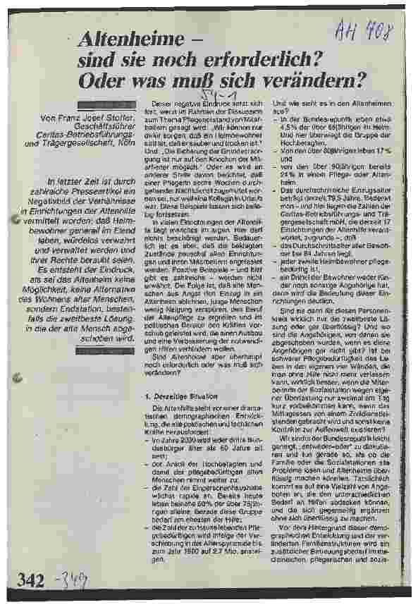 Vorschauseite 1: Altenheime - sind sie noch erforderlich? Oder was muß sich verändern?