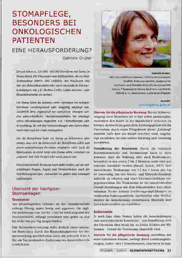 Vorschauseite 1: STOMAPFLEGE, BESONDERS BEI ONKOLOGISCHEN PATIENTEN EINE HERAUSFORDERUNG?