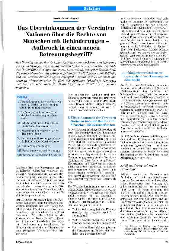 Vorschauseite 1: Das Übereinkommen der Vereinten Nationen über die Rechte von Menschen mit Behinderungen -Aufbruch in einen neuen Betreuungsbegriff?