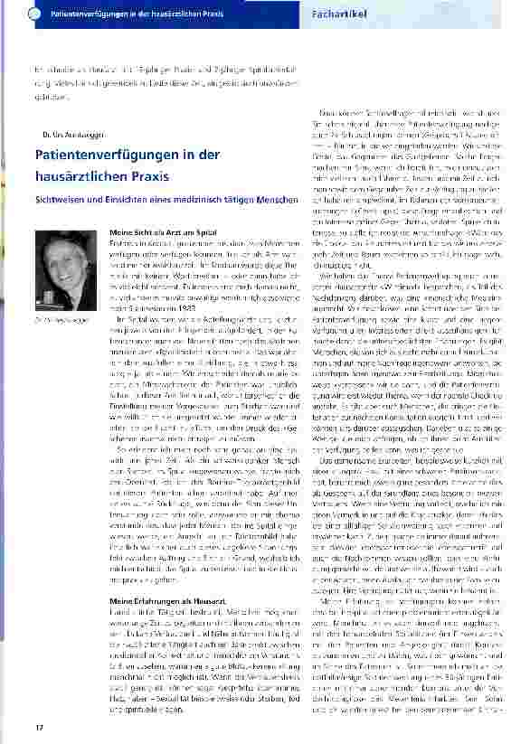 Vorschauseite 1: Patientenverfügungen in der hausärztlichen PraxisSichtweisen und Einsichten eines medizinisch tätigen Menschen