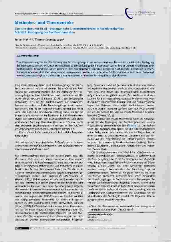 Vorschauseite 1: Methodenund Theorienecke One size does not fit all systematische Literaturrecherche in Fachdatenbanken Schritt 2: Festlegung der Suchkomponenten