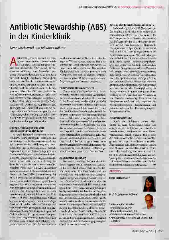 Vorschauseite 1: Antibiotic Stewardship (ABS) in der Kinderklinik