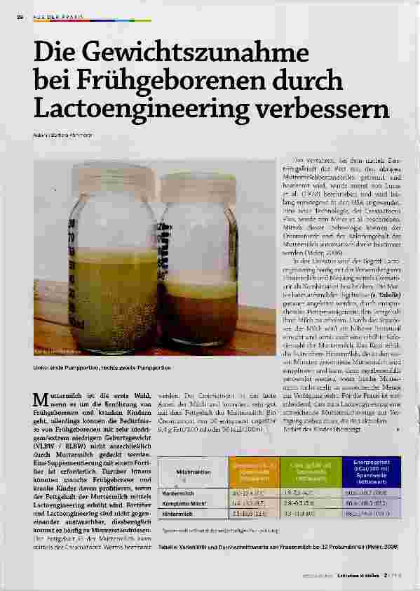 Vorschauseite 1: Die Gewichtszunahme bei Frühgeborenen durch Lactoengineering verbessern