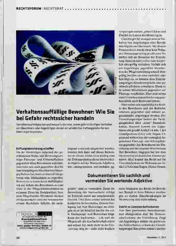 Vorschauseite 1: Verhaltensauffällige Bewohner: Wie Sie bei Gefahr rechtssicher handeln