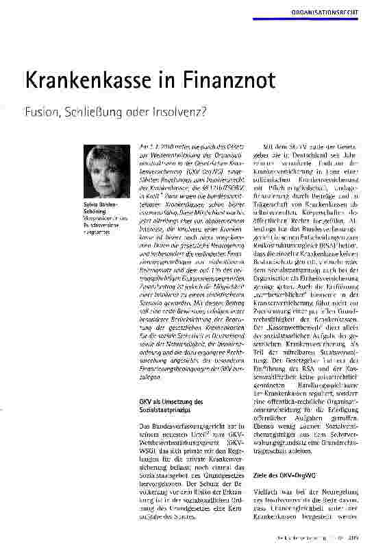 Vorschauseite 1: Krankenkasse in Finanznot