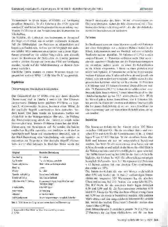 Vorschauseite 4: Übersetzung, transkulturelle Anpassung und Reliabilität der deutschen Fassung des Functional Assessment Measure (FAM-G)