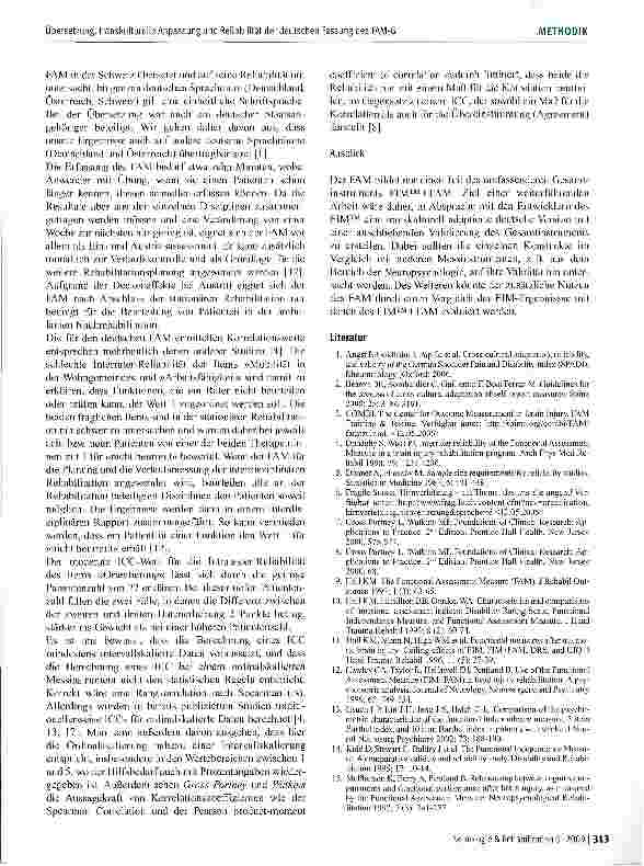 Vorschauseite 6: Übersetzung, transkulturelle Anpassung und Reliabilität der deutschen Fassung des Functional Assessment Measure (FAM-G)