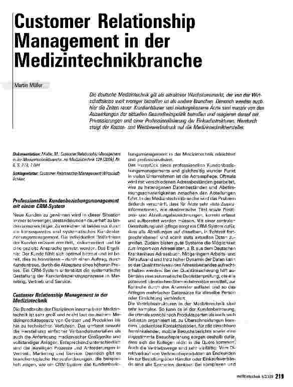 Vorschauseite 1: Customer Relationship Management in der Medizintechnikbranche