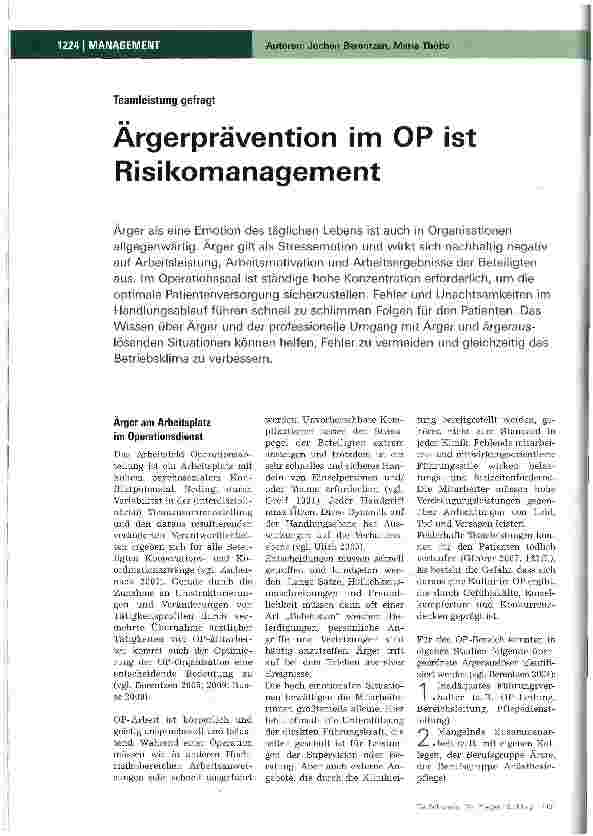 Vorschauseite 1: Ärgerprävention im OP ist Risikomanagement