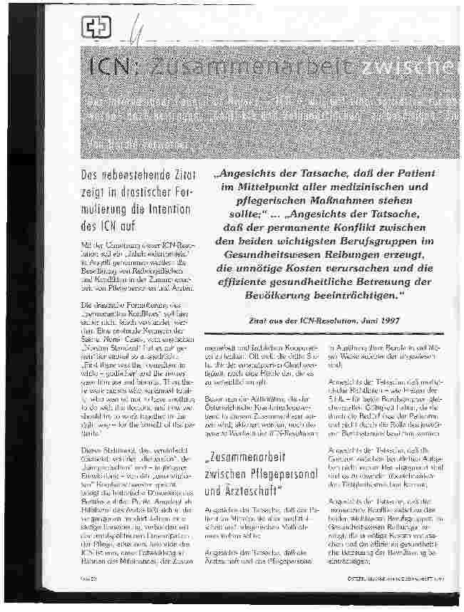 Vorschauseite 1: ICN: Zusammenarbeit zwischen Pflegepersonal und Ärzteschaft