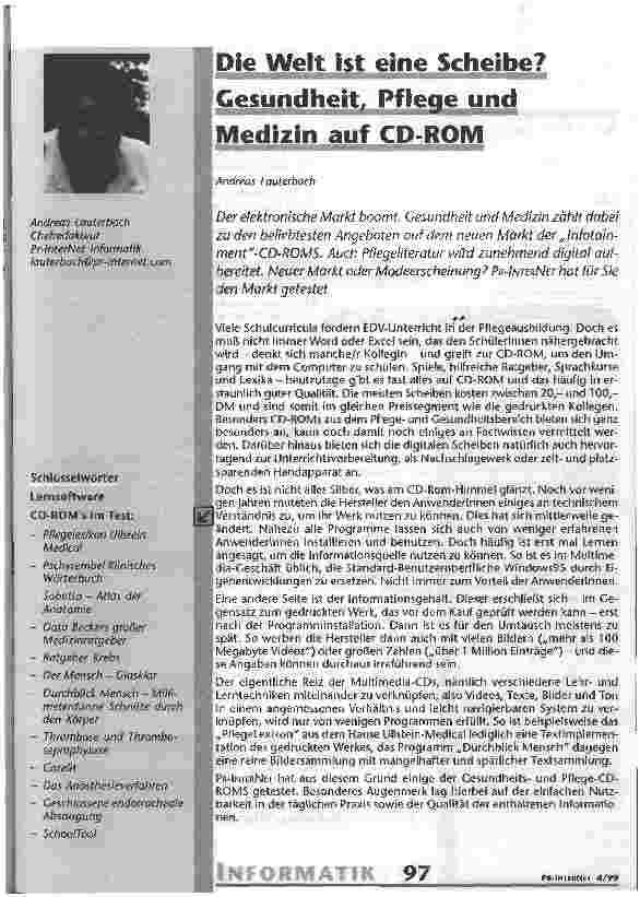 Vorschauseite 1: Die Welt ist eine Scheibe? Medizin auf CD-ROM