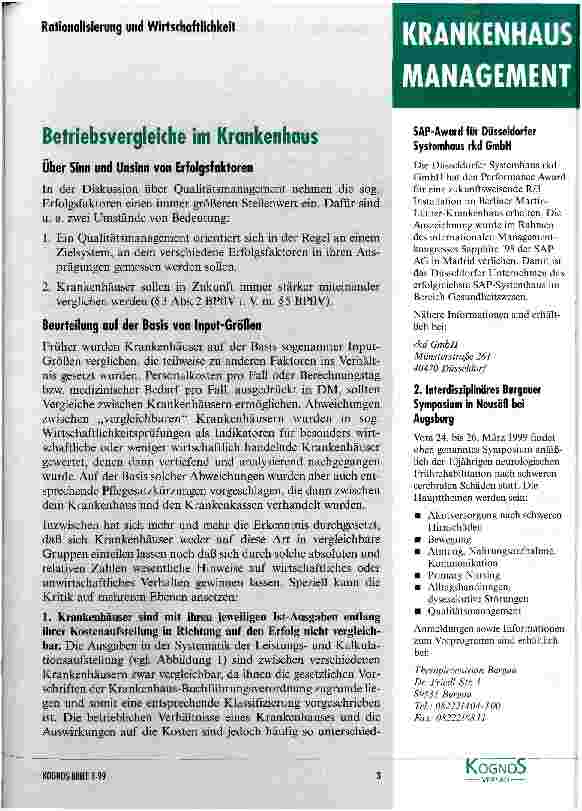 Vorschauseite 1: Betriebsvergleiche im Krankenhaus