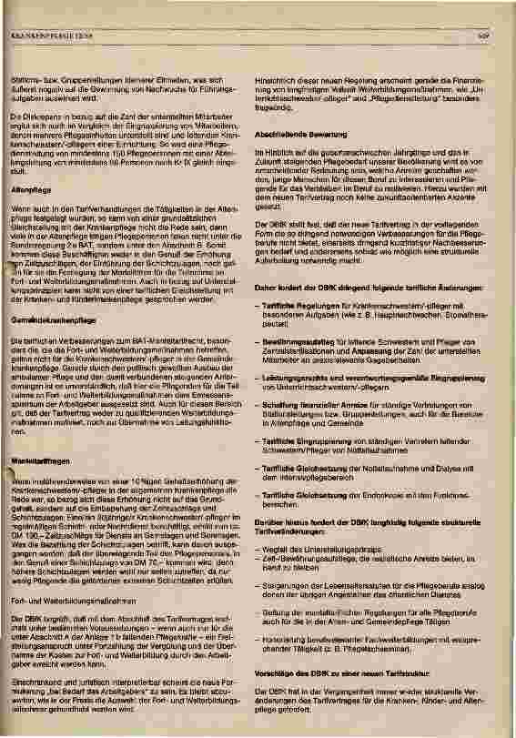 Vorschauseite 2: Stellungnahme des DBfK zum Tarifvertrag zur Neufassung der Anlage 1b zum BAT (Angestellte im Pflegedienst) vom 30. 6. 1989
