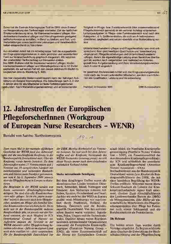 Vorschauseite 4: Stellungnahme des DBfK zum Tarifvertrag zur Neufassung der Anlage 1b zum BAT (Angestellte im Pflegedienst) vom 30. 6. 1989