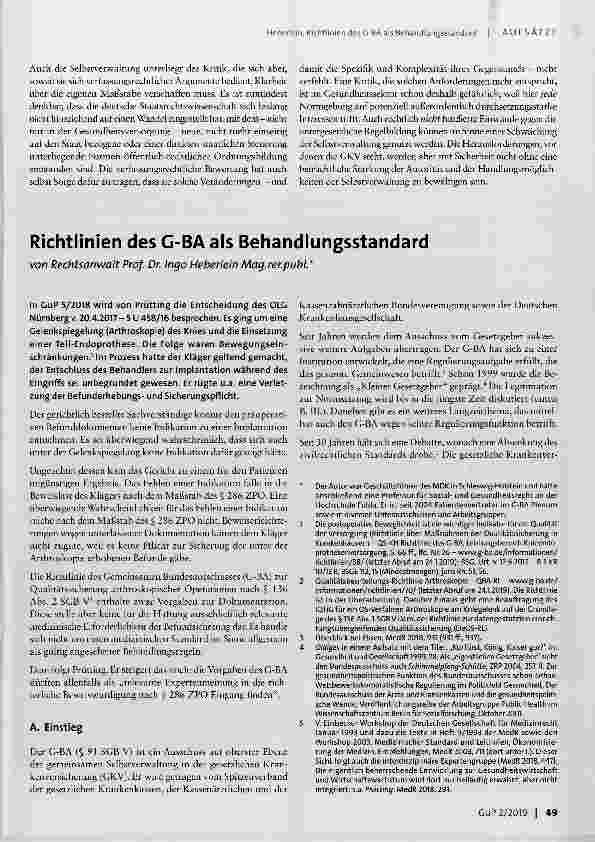 Vorschauseite 1: Richtlinien des G-BA als Behandlungsstandard