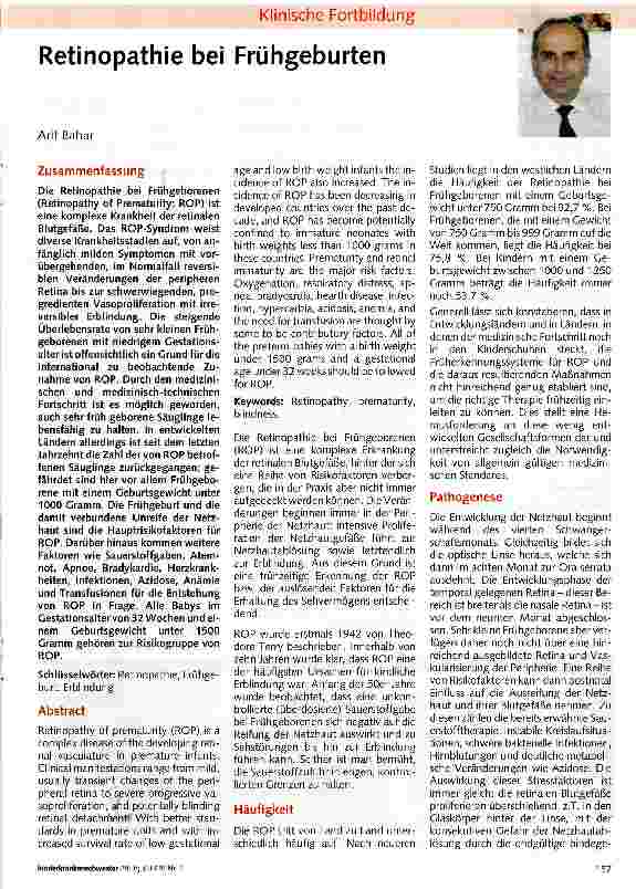 Vorschauseite 1: Retinopathie bei Frühgeburten