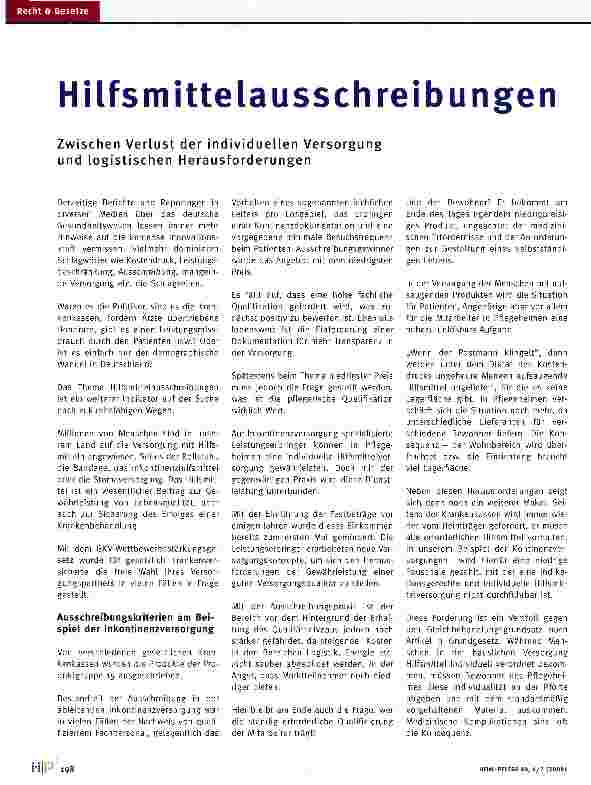 Vorschauseite 1: HilfsmittelausschreibungenZwischen Verlust der individuellen Versorgung und logistischen Herausforderungen