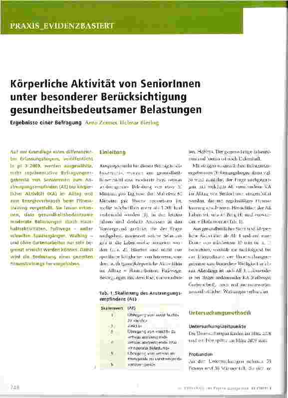 Vorschauseite 1: Körperliche Aktivität von Seniorinnen unter besonderer Berücksichtigung gesundheitsbedeutsamer Belastungen