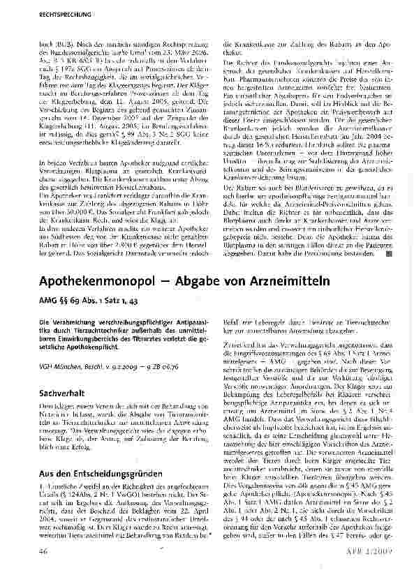 Vorschauseite 1: Apothekenmonopol - Abgabe von Arzneimitteln
