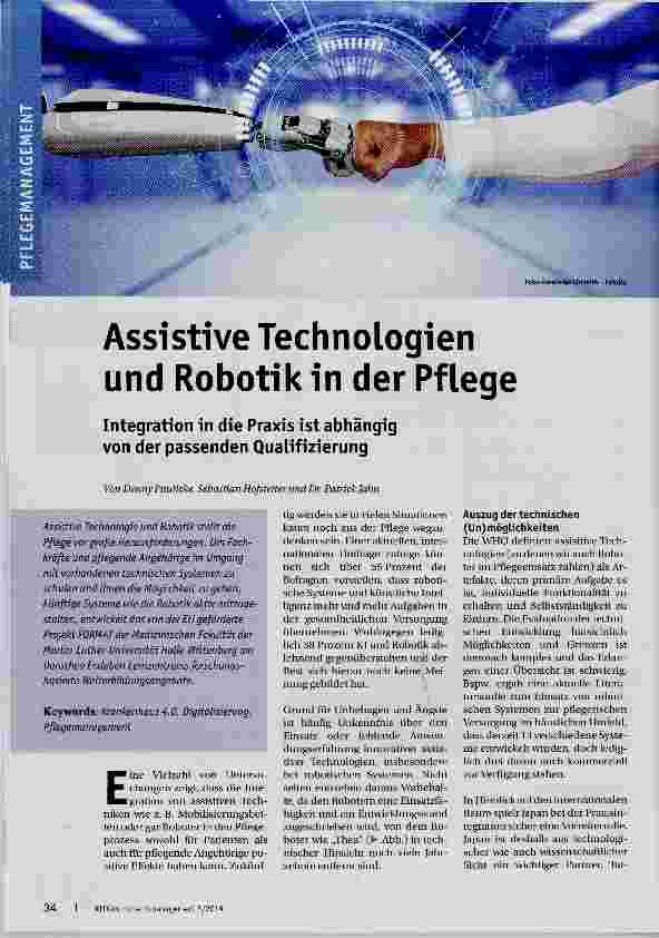 Vorschauseite 1: Assistive Technologien und Robotik in der Pflege